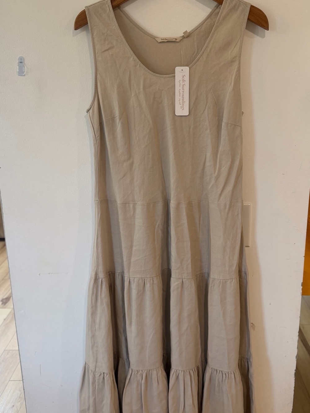 Soft Surroundings NWT Leza Flax Tiered Linen Blend Maxi Dress Size 14 Sleeveless